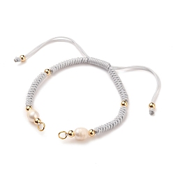 Sky Blue Braided Nylon Cord Bracelet Making, with 304 Stainless Steel Open Jump Rings, Round Brass Beads and Pearl Beads, Sky Blue, Single Chain Length: about 6-3/4 inch(17cm)