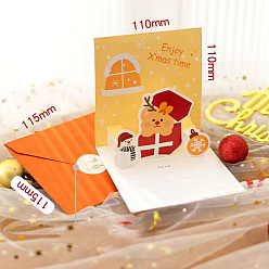 Медведь Рождественская тема 1компьютерный бумажный конверт и 1pc 3d набор всплывающих поздравительных открыток, с запечатывающей наклейкой 1pc, Медведь Pattern, конверт: 115x115 мм, карта: 110x110мм