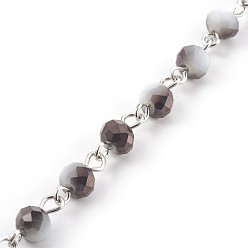 Noir Chaînes à perles en verre à électrolyte faites à la main, non soudée, facette, avec épingle à oeil en fer, rondelle, noir, 12~13x6~6.5mm, 1 m / chapelet, 39.37 pouce