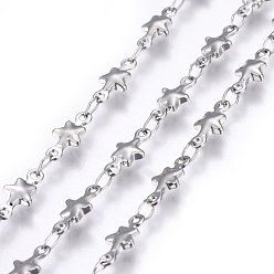 Stainless Steel Color 304 Stainless Steel Link Chains, Soldered, Star, Stainless Steel Color, 10x4.5x2mm