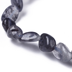 Iolite Bracelets extensibles en perles naturelles d'iolite / cordiérite / dichroite, pierre tombée, nuggets, diamètre intérieur: 2~2-1/4 pouce (5.2~5.6 cm)