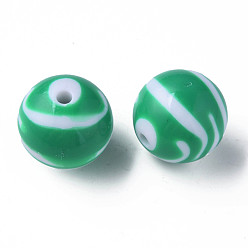 Vert Perles acryliques à rayures opaques, ronde, verte, 24mm, trou: 4 trou mm: 4 mm, environ55 pcs / 500 g.