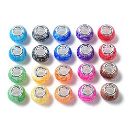 Mixed Color Crackle Acrylic European Beads, Large Hole Beads, with Stainless Steel Color Core, Rondelle, Mixed Color, 14x10mm, Hole: 5.2mm