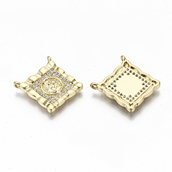 Real 16K Gold Plated Brass Micro Pave Clear Cubic Zirconia Pendant Link, Nickel Free, Square with Human, Real 16K Gold Plated, 16.5x15.5x2mm, Hole: 1mm
