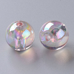 Pink Perles acryliques transparentes, de couleur plaquée ab , ronde, rose, 16x15mm, Trou: 2.8mm, environ220 pcs / 500 g