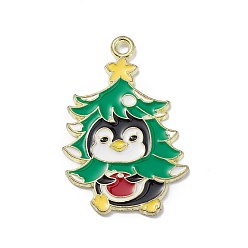Medium Sea Green Alloy Christmas Style Pendants, Penguin, Christmas Tree, Medium Sea Green, 31x21x1.3mm, Hole: 1.8mm