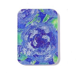 Blue Embossed Flower Printed Acrylic Pendants, Rectangle Charms, Blue, 39.5x28.5x2.3mm, Hole: 1.6mm