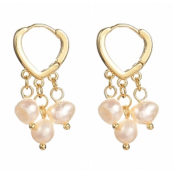 White Natural Freshwater Pearl Hoop Earrings for Women, 304 Stainless Steel Dangle Earrings, with Brass Findings, White, 30mm, Pin: 1mm