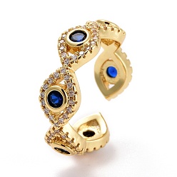 Azul Anillo de puño mal de ojo con circonitas cúbicas, anillo abierto de latón chapado en oro real 18k para mujer, sin plomo y el cadmio, azul, tamaño de EE. UU. 6 1/2 (16.9 mm)