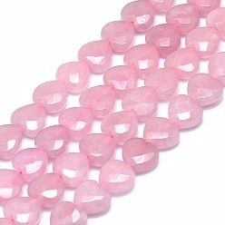 Rose Quartz Natural Rose Quartz Beads Strands, Faceted, Heart, 11~12x11~12x5.5~6.5mm, Hole: 1.2mm, about 35pcs/strand, 15.55 inch(39.5cm)