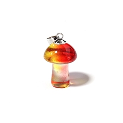 Roja Colgantes de cristal de murano, encantos de hongos, Platino, rojo, 25x15 mm