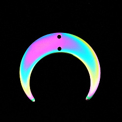 Rainbow Color Ion Plating(IP) 201 Stainless Steel 2-Loop Link Pendants, Laser Cut, Crescent, Rainbow Color, 26x30x1mm, Hole: 1.2mm
