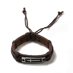 Сиена Прямоугольный сплав с браслетом из поперечных звеньев, регулируемый браслет из искусственной кожи на шнурке для женщин, цвет охры, внутренний диаметр: 2-1/4~3-3/4 дюйм (5.6~9.5 см)