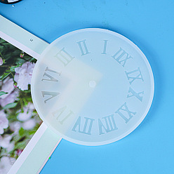 (7BDF) Прозрачный морозный бирюзовый Плоские круглые часы с римскими цифрами, настенные украшения, пищевые силиконовые формы, для уф-смолы, изготовление изделий из эпоксидной смолы, призрачный белый, 155x8 мм