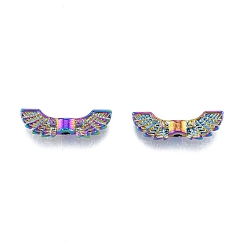 Rainbow Color Rack Plating Alloy Bead, Wing, Rainbow Color, 7x21x4.5mm, Hole: 2mm