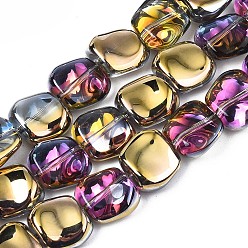 Golden Plated Electroplate Glass Beads Strand, Half Plated, Polygon, Golden Plated, 10.5x11~12x5~6mm, Hole: 1mm, about 60~61pcs/strand, 24.41 inch~ 25.20 inch(62~64cm)