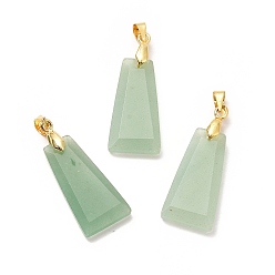 Green Aventurine Natural Green Aventurine Pendants, Faceted Trapezoid Charms, with Rack Plating Golden Tone Brass Findings, Cadmium Free & Lead Free, 25~26x12.5~13x3.5~4mm, Hole: 5x4mm