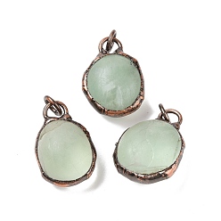 Fluorite Natural Green Fluorite Pendants, with Red Copper Tone Brass Findings and Jump Rings, Cadmium Free & Lead Free, Oval, 32x21~23x15~18mm, Hole: 6mm