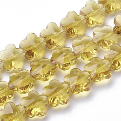 Light Khaki Transparent Glass Beads, Faceted, Plum Blossom, Light Khaki, 10x10x7mm, Hole: 1mm