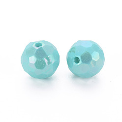 Turquoise Moyen Perles acryliques opaques, facette, teint, couleur ab , ronde, turquoise moyen, 12x11.5mm, Trou: 1.8mm, environ560 pcs / 500 g