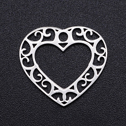 Stainless Steel Color 201 Stainless Steel Pendants, Filigree Joiners Findings, Laser Cut, Heart, Stainless Steel Color, 17x19x1mm, Hole: 2mm