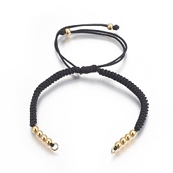 Black Nylon Cord Braided Bead Bracelets Making, with Brass Beads, Long-Lasting Plated, Real 24K Gold Plated, Black, 10-1/4 inch(26cm)~11-5/8 inch(29.6cm)