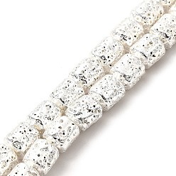 Silver Plated Electroplated Natural Lava Rock Beads Strands, Column, Silver Plated, 8x6.5mm, Hole: 1mm, about 50~51pcs/strand, 15.35~15.59 inch(39~39.6cm)