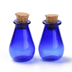 Blue Glass Cork Bottles Ornament, Glass Empty Wishing Bottles, DIY Vials for Pendant Decorations, Blue, 15.5x28mm