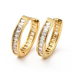 Настоящее золото 18K Прозрачные серьги-кольца с фианитами, стеллаж для латунных украшений для женщин, реальный 18 k позолоченный, 14x15x3 мм, штифты : 0.8 мм