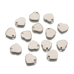 Stainless Steel Color 304 Stainless Steel Stamping Blank Tag Flat Heart Charms Pendants, Stainless Steel Color, 11x10x1mm, Hole: 1mm