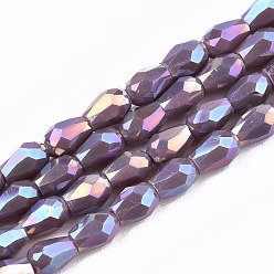 Old Rose Electroplate Glass Beads Strands, AB Color Plated, Faceted Teardrop, Old Rose, 4x3mm, Hole: 0.7mm, about 98~99pcs/strand, 16.54~16.92 inch(42~43cm)