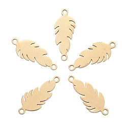 Golden 201 Stainless Steel Stamping Blank Links Connectors, Feather, Golden, 21x8x1mm, Hole: 1.5mm