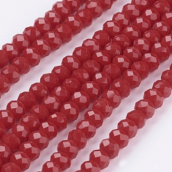 FireBrick Imitation Jade Glass Bead Strands, Faceted, Rondelle, FireBrick, 3.5x2.5~3mm, Hole: 1mm, about 139pcs/strand, 14 inch