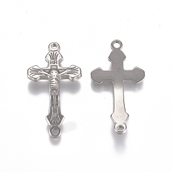 Stainless Steel Color Easter Theme 304 Stainless Steel Links connectors, Crucifix Cross, Stainless Steel Color, 34.5x18x2.5mm, Hole: 2mm