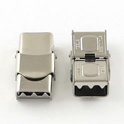 Stainless Steel Color Smooth Surface 201 Stainless Steel Watch Band Clasps, Stainless Steel Color, 25x7x8mm, Hole: 5x5mm
