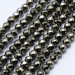 Pyrite Natural Pyrite Beads Strands, Faceted, Round, 4mm, Hole: 1mm, about 106pcs/strand, 15.3 inch(39cm)