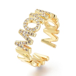 Золотой Латунные кольца из манжеты с прозрачным цирконием, открытые кольца, День матери Подарки, долговечный, слово мама, золотые, размер США 6 1/4, внутренний диаметр: 16.8 мм