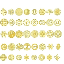 Doré  Stickers en laiton auto-adhésifs thème chakra sunnyclue, scrapbooking stickers, pour l'artisanat en résine époxy, or, 40 feuilles / ensemble