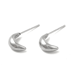 Stainless Steel Color 304 Stainless Steel Stud Earing for Women Men, Moon, Stainless Steel Color, 10x5mm, Pin: 0.6mm