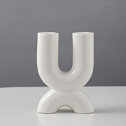 White Ceramics 2 Arm Candlestick Holder, Candle Centerpiece, Perfect Home Party Decoration, White, 9.2x3.5x13cm