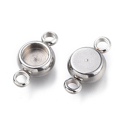 Stainless Steel Color 304 Stainless Steel Cabochon Connector Settings, Flat Round, Stainless Steel Color, Tray: 4mm, 12x6.5x2.8mm, Hole: 1.6mm