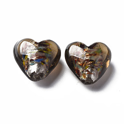 Coffee Handmade Lampwork Silver Foil Glass Beads, Heart, Coffee, 15~16x15.5x9~10mm, Hole: 1.2mm