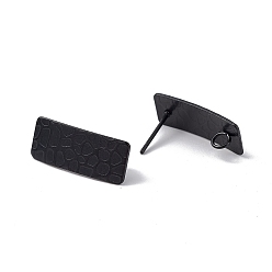 Electrophoresis Black 304 Stainless Steel Stud Earrings, Rectangle, with Vertical Loop, Electrophoresis Black, 20x8.5mm, Hole: 2.5mm, Pin: 0.7mm