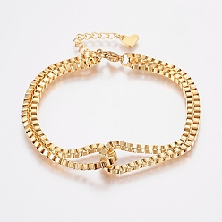 Golden 304 Stainless Steel Box Chain Bracelets, Multi-strand Bracelets, with Lobster Claw Clasps, Golden, 7-1/8 inch(180mm), 2.5mm