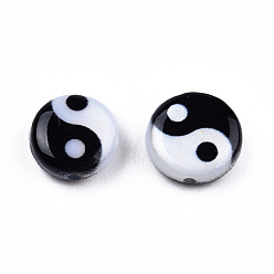 White Natural Freshwater Shell Printed Beads, Yin Yang Pattern, Black, White, 6x2.5mm, Hole: 0.7mm