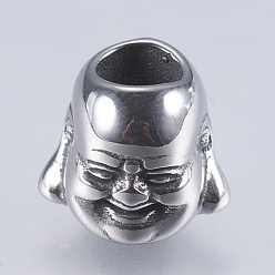 Antique Silver 304 Stainless Steel European Beads, Large Hole Beads, Buddha, Antique Silver, 9x11x10mm, Hole: 5mm