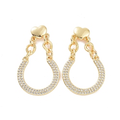 Golden Clear Cubic Zirconia Teardrop Dangle Stud Earrings, Brass Jewelry for Women, Golden, 35mm, Pin: 0.8mm