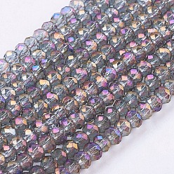 Dark Violet Electroplate Glass Beads Strands, Faceted Rondelle, Full Rainbow Plated, Dark Violet, 3.5x2.5~3mm, Hole: 1mm, about 165~169pcs/strand, 15~16 inch(38~40cm)