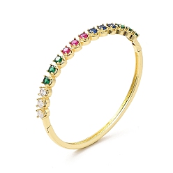 Разноцветный Шарнирный браслет с кубическим цирконием, золотые латунные украшения для женщин, красочный, внутренний диаметр: 2-3/8 дюйм (5.95 см)