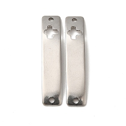 Cross 201 Stainless Steel Connector Charms, Curved Rectangle Links with Hollow Pattern, Stainless Steel Color, Cross, 30x6x0.8mm, Hole: 1.4mm